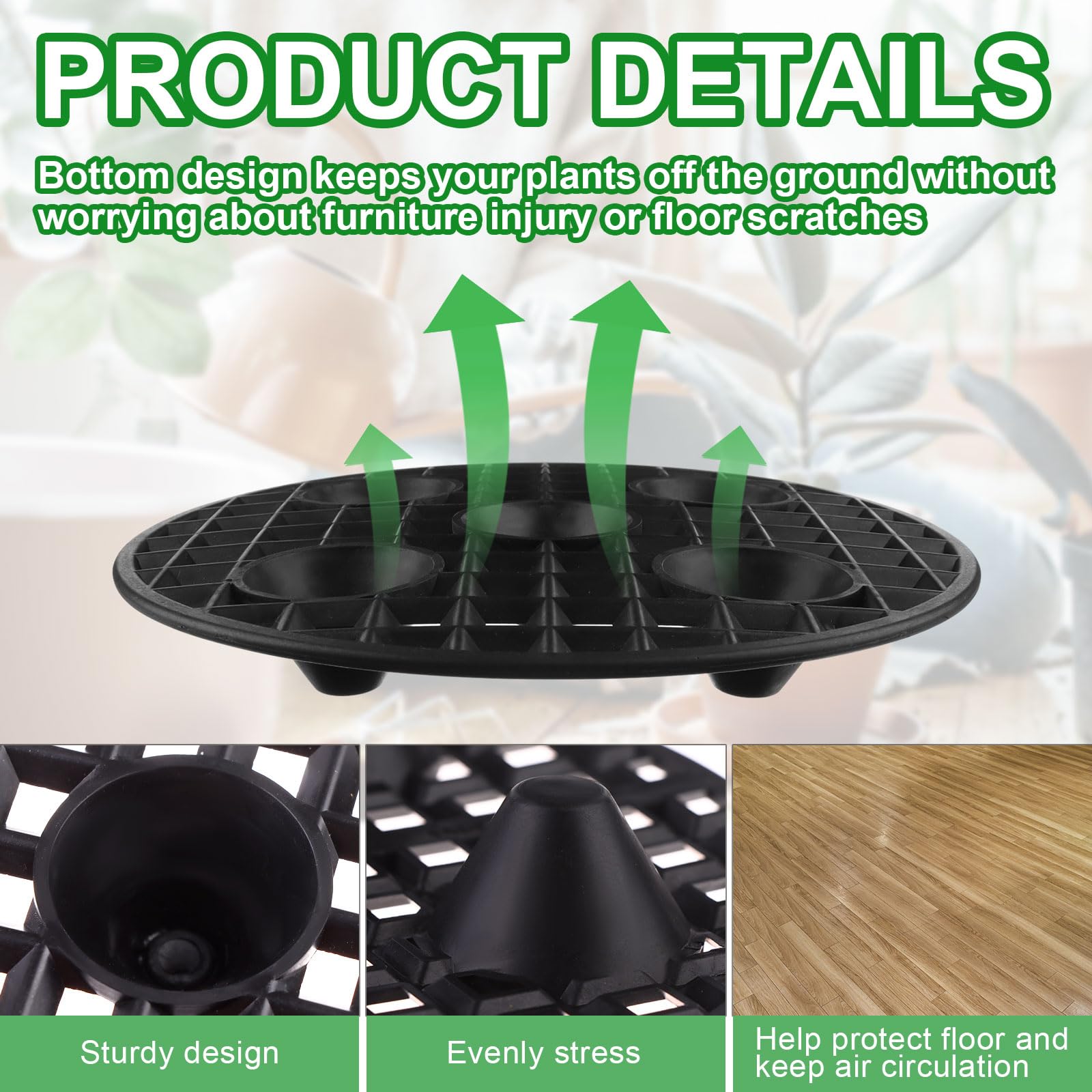 Beautywen 12 Pcs 8 Inch Plant Level Pot Elevator Plant Stand Heavy Duty Plant Stand Black Round Stand Saucer Plant Flower Pot Holder Support Rack for Deck Indoor - Image 3