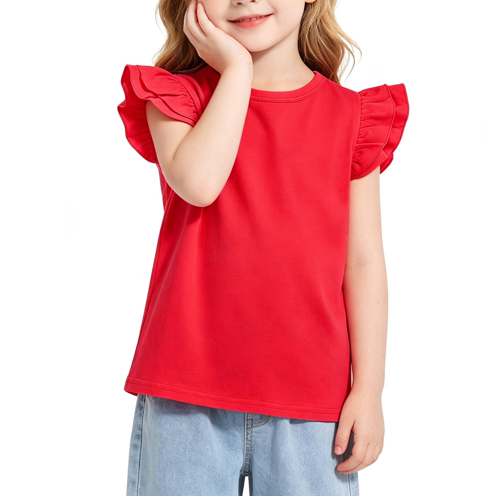 Magic Park 1–14 Jahre Kleinkind Rüschen T-Shirt Mädchen Einfarbig Bluse Kinder Mädchen Kurzarm Tops Casual Tee