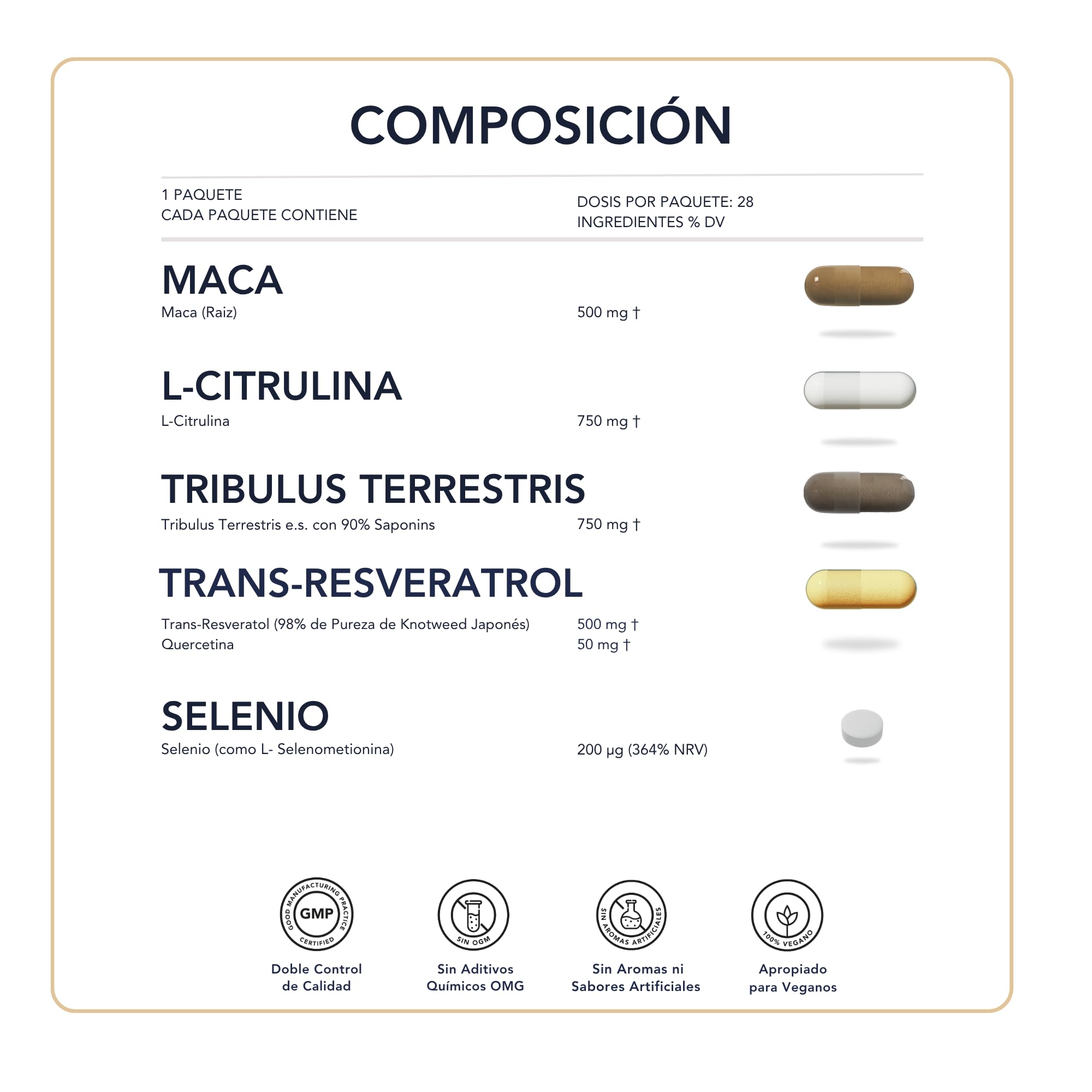 Gestión de la Vitalidad Masculina – Tribulus, L‑Citrulina - L-Arginina, Maca, Trans-Resveratrol y Selenio – sin OGM | Sinergia avanzada para energía y bienestar masculino I 28 Dosis Diarias