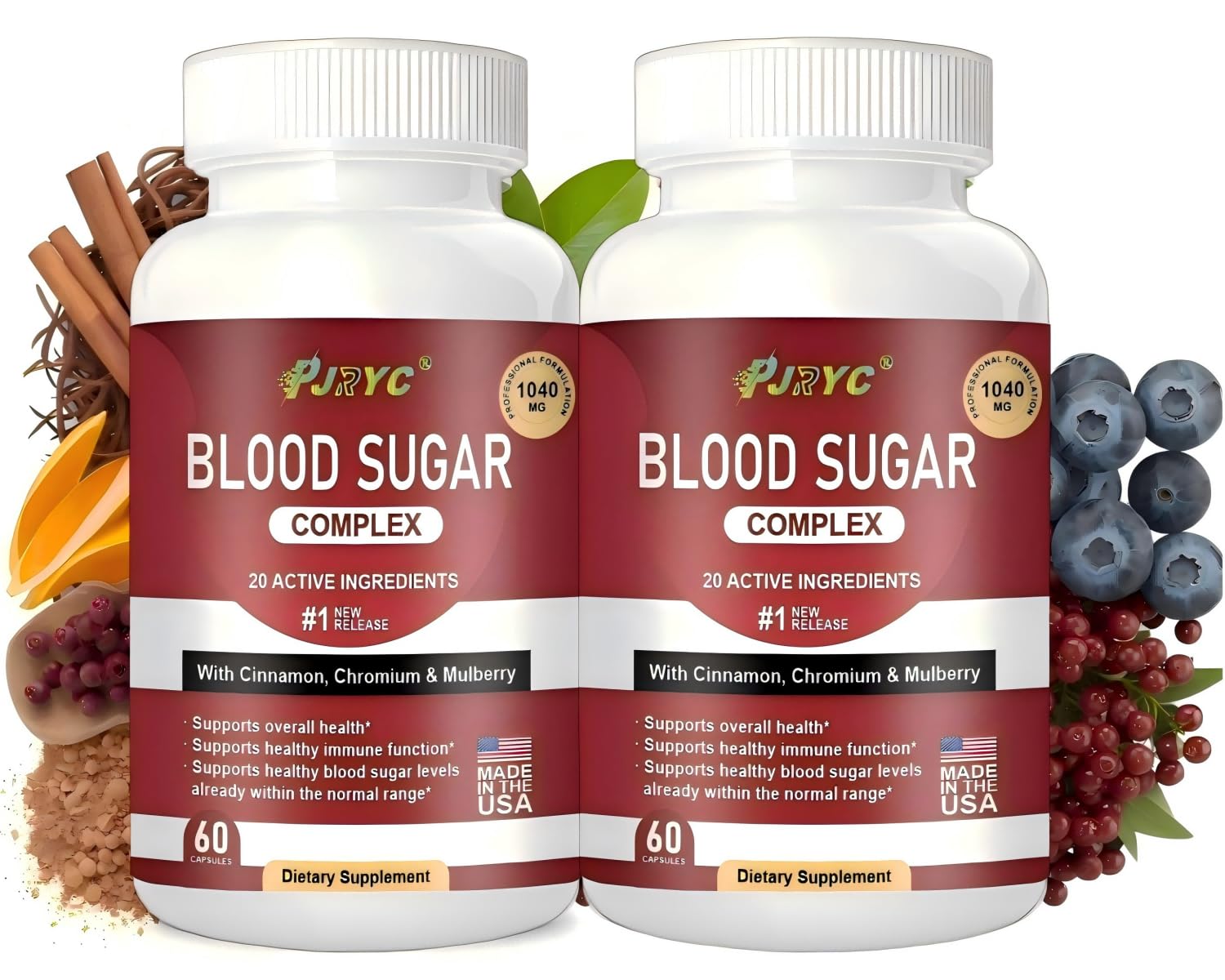 PJRYC Blood Sugar Complex Supplement, Supports Healthy Levels, 120 Capsules