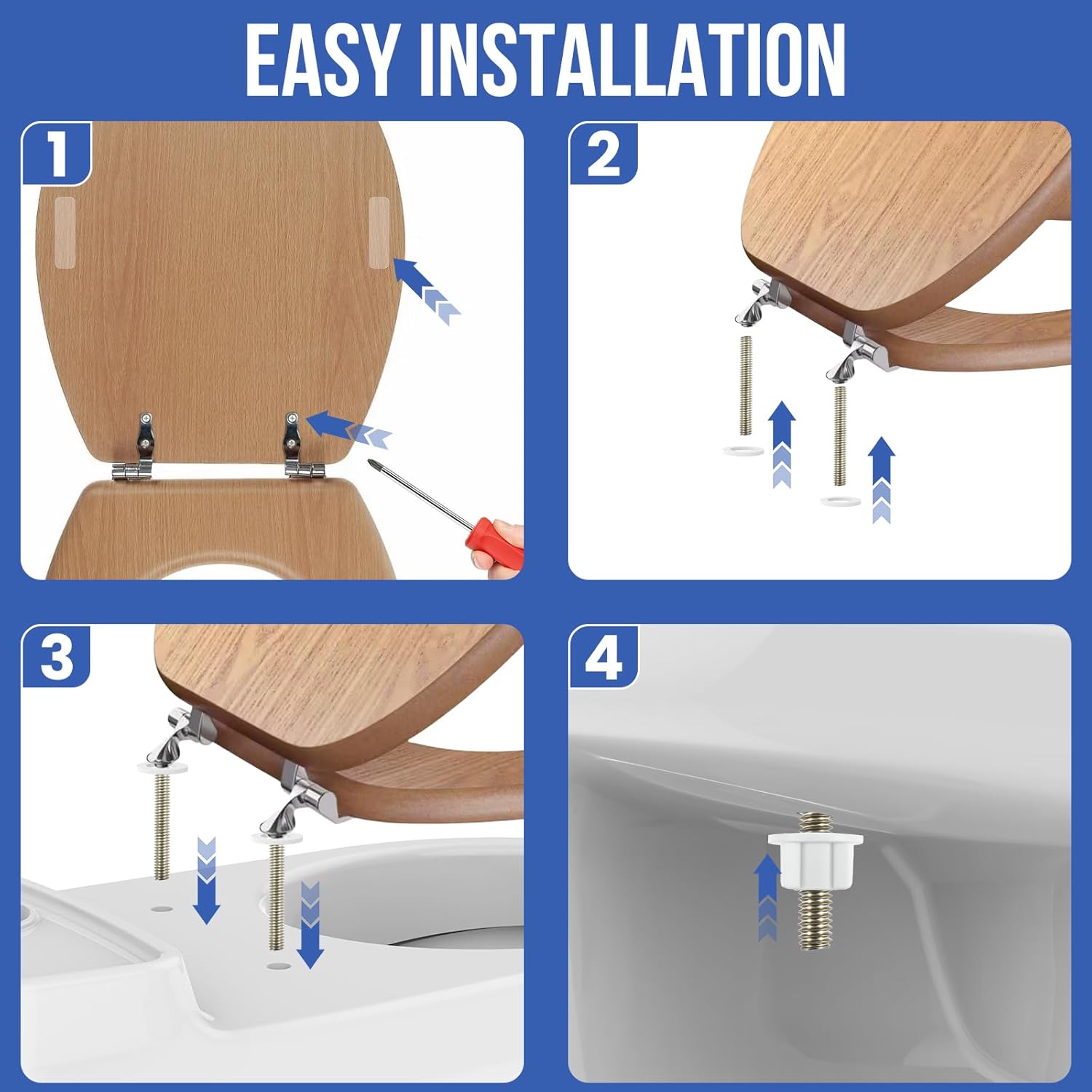 Toilet Seat Hinges | Zinc Alloy Toilet Seat Hinges Replacement Parts with Bolts Nuts & Bumpers | for Bathroom Hotel Public Use | Easy Installation Fittings