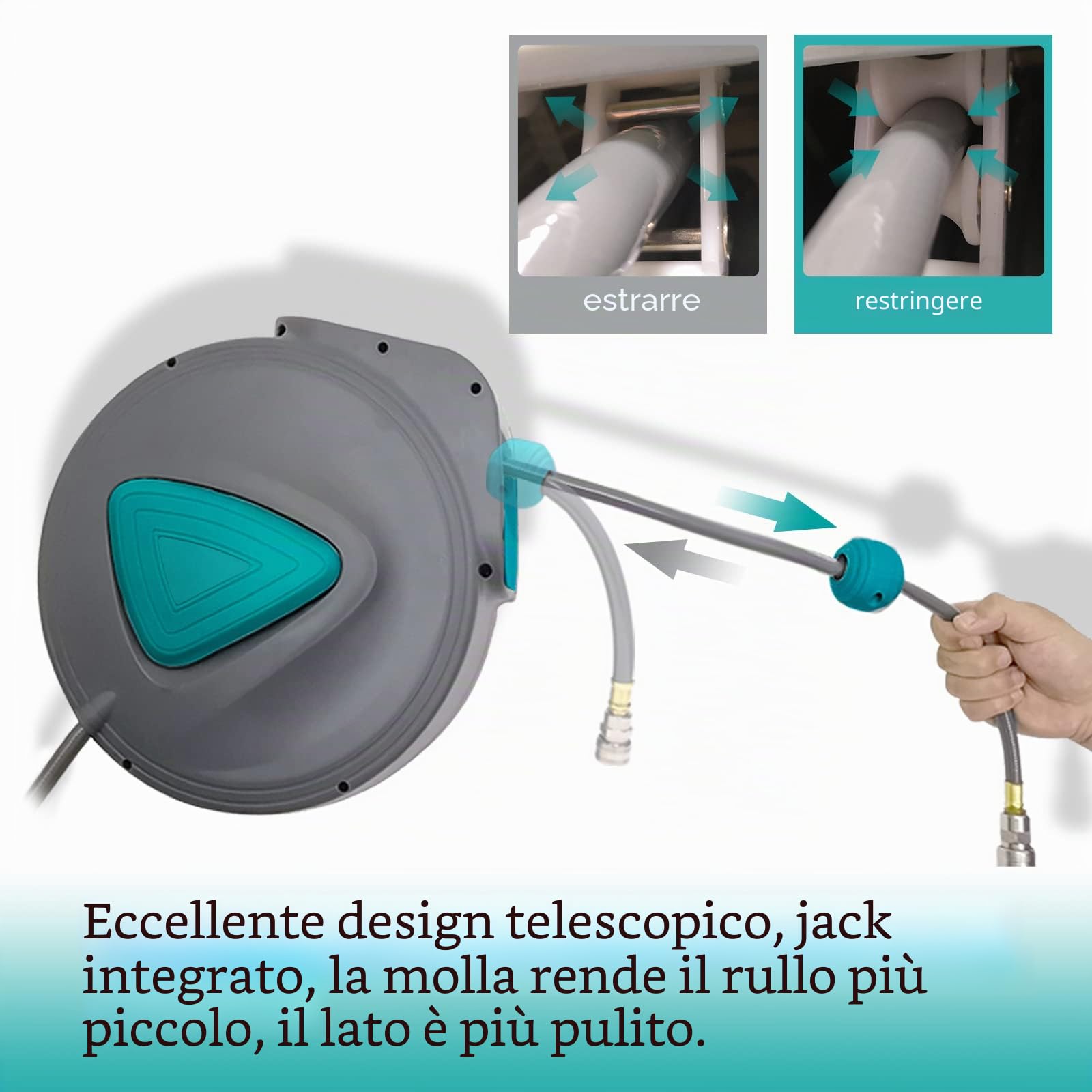 LZQ Avvolgitubo aria compressa professionale (20 m + 2 m), connessione 1/4" BSP giunto rapido, con riavvolgitore automatico e auto-stop