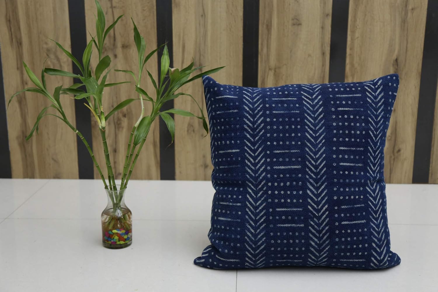 Trade Star Indigo 100% Cotton Pillow Case Mudcloth Hand Block Printed Pillow Cover Throw Cushion Case Thick Cushion Cover for Sofa and Living Room Square Pillow Shams (24x24 Inches)
