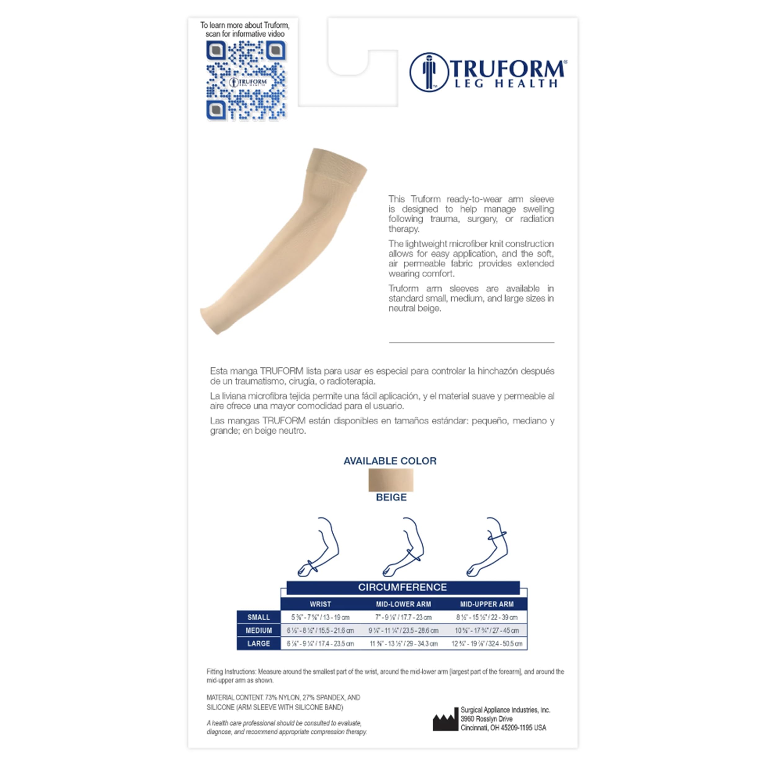 Truform Manchon de compression pour lymphœdème, 20-30 mmHg