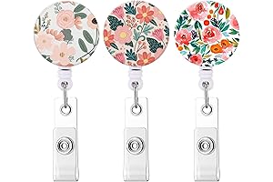 Retractable Badge Reel 3-Pack for Nurses (Pink Flower)