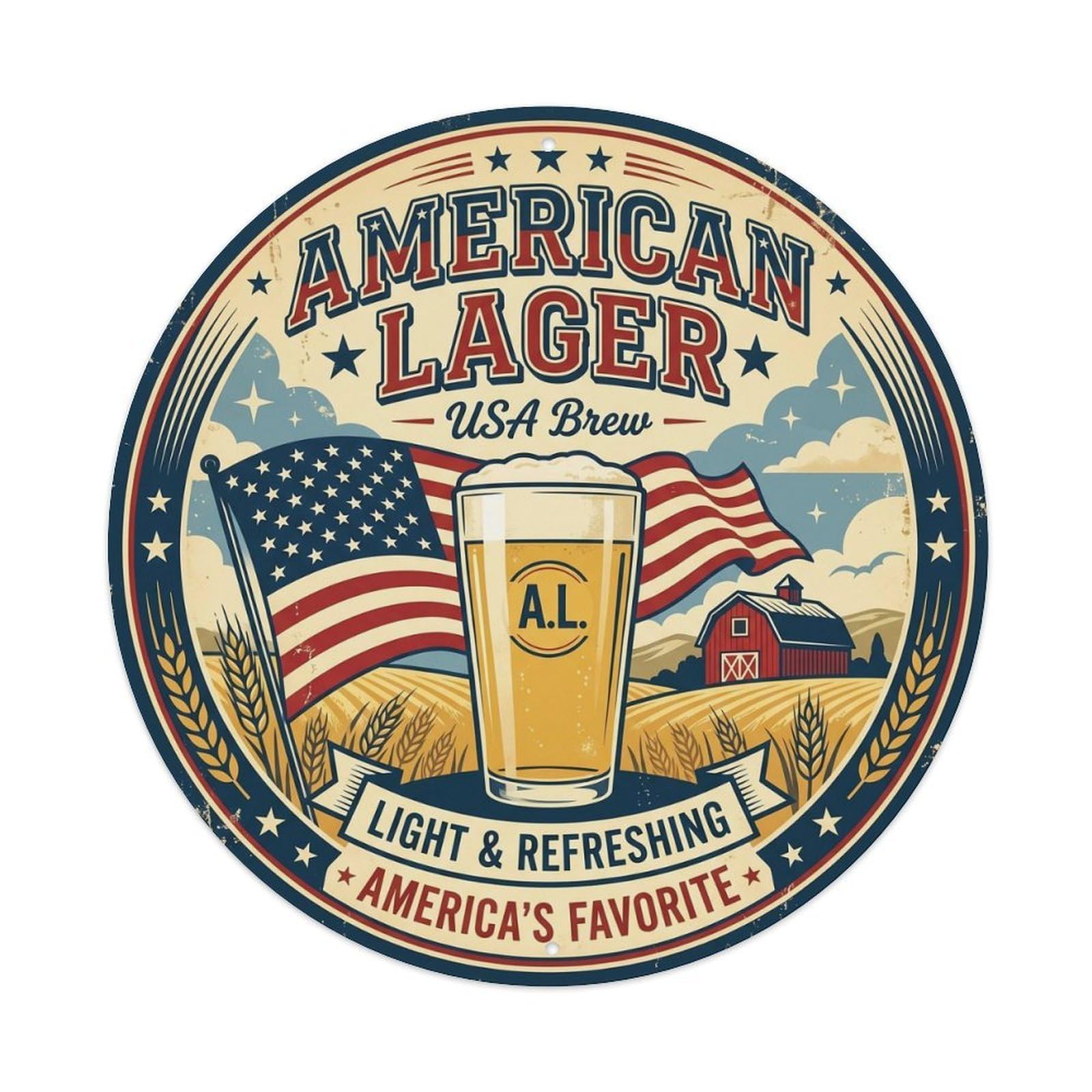 Heritage American Light Beer Hops Malt Cellar Brew Metal Tin Sign