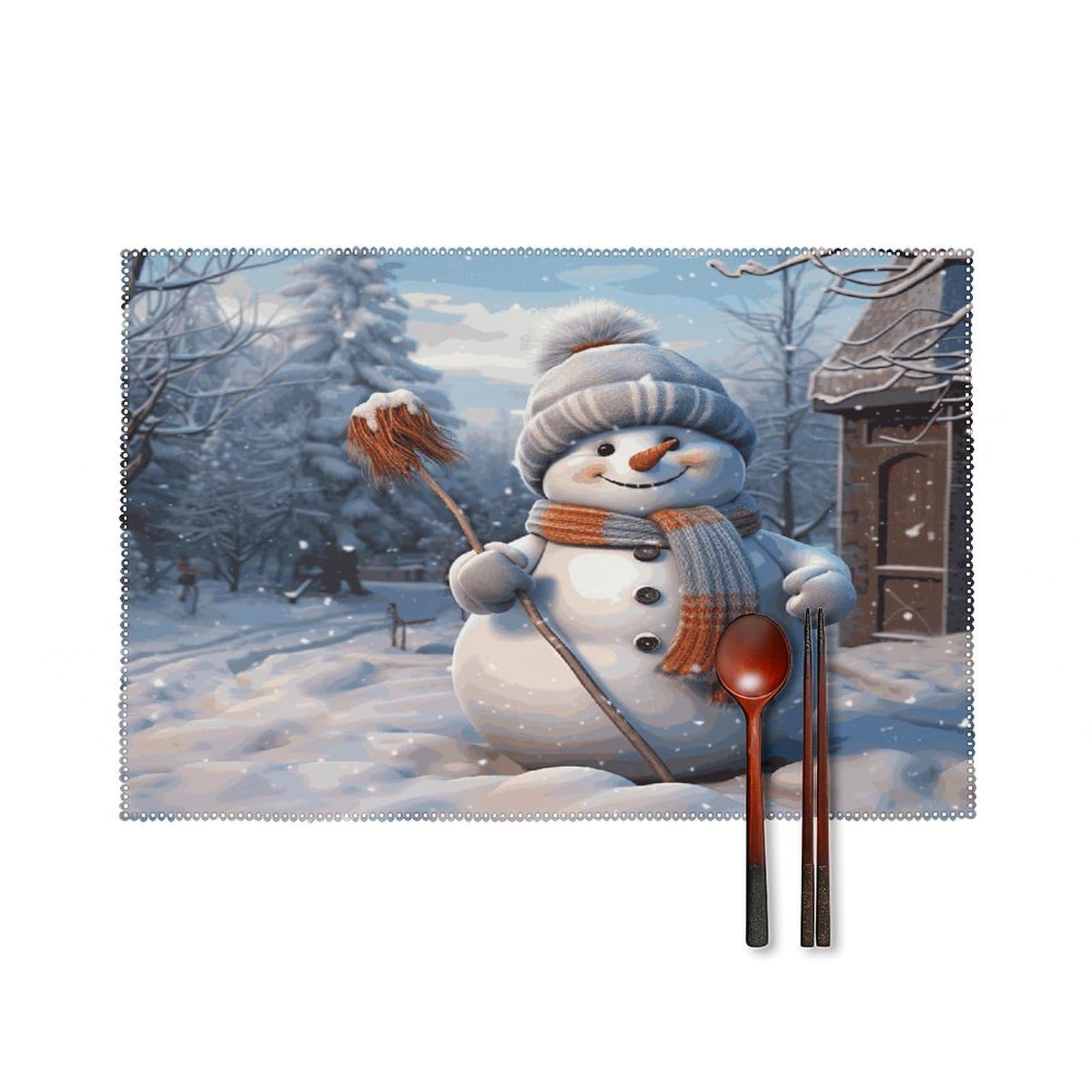 Btcowzrv Style Hardworking Snowman Canvas Placemats Set Of 6, Wipeable Washable Place Mats For Indoor & Outdoor, Table Mat Decor For Kitchen Dining Party