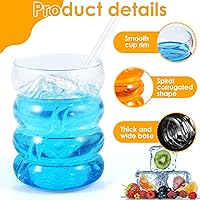 Vista 5 de Juego de 4 vasos de vidrio acanalados con pajitas de vidrio, vasos de café helado estéticos de 10 onzas, vasos de burbujas, cristalería acanalada