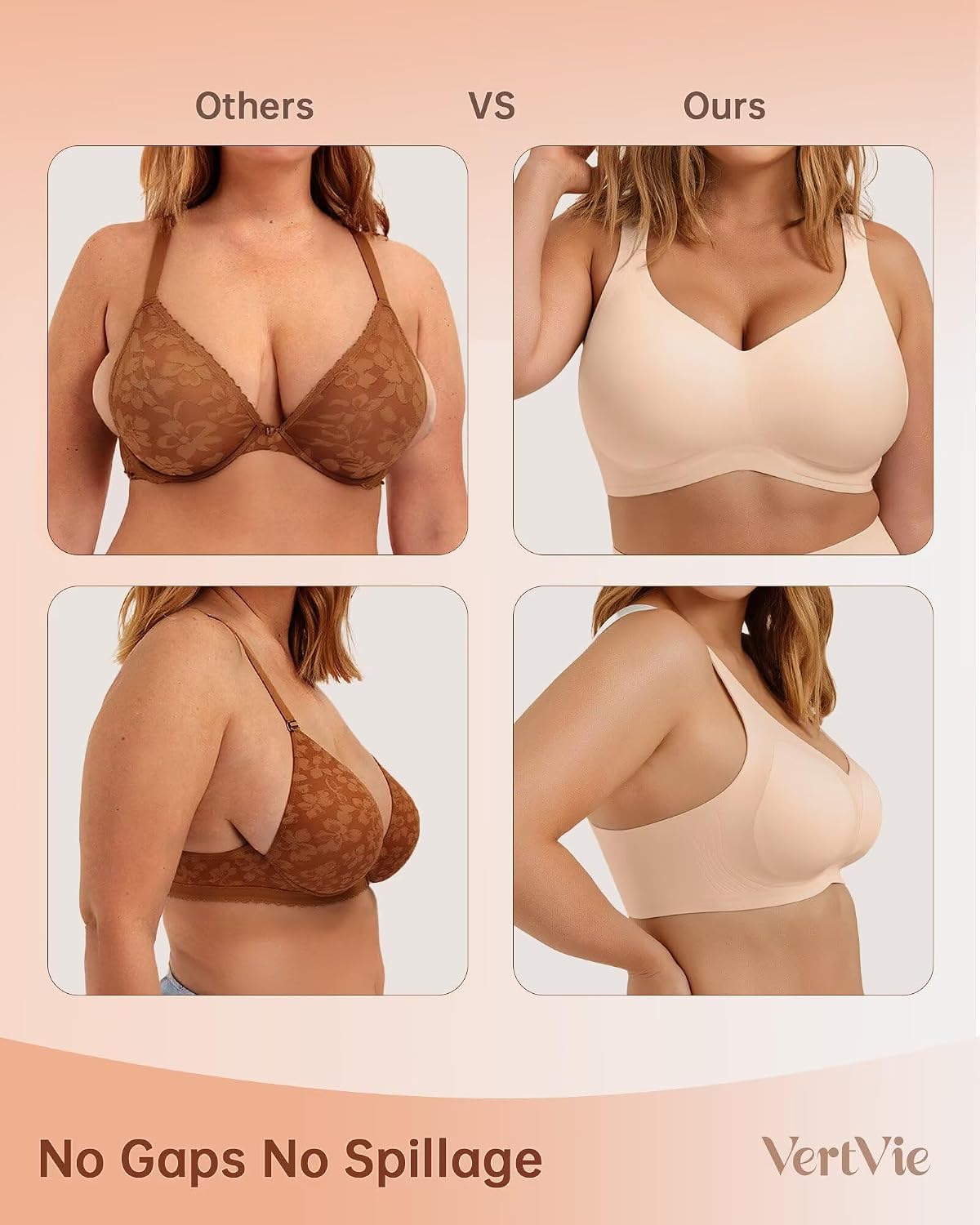 Vertvie Bras for Women No Underwire Wireless Support Bra Underarm-Smoothing Seamless Push Up Full Coverage T-Shirt Sports Bra