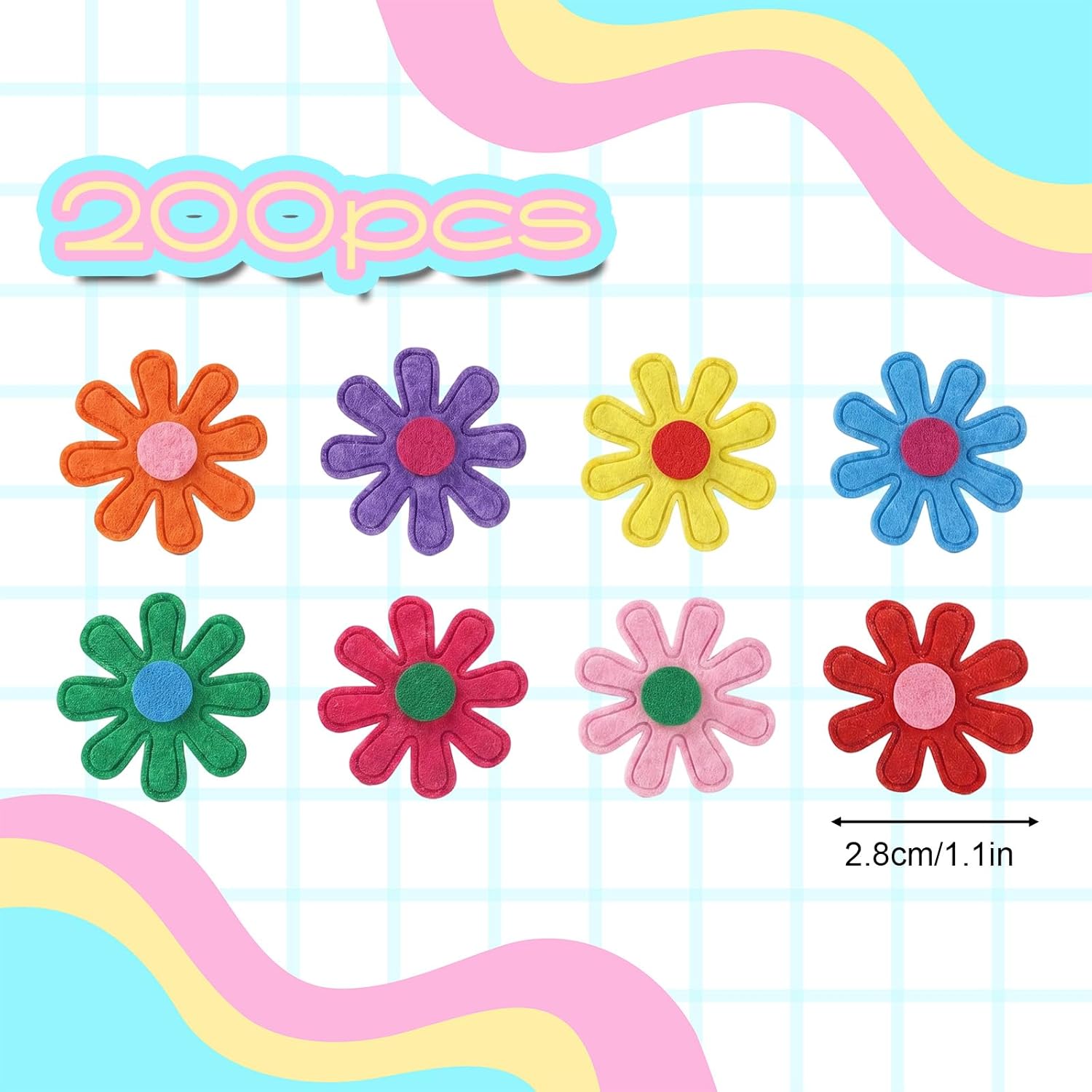SULIKJHUI 200 Pcs Felt Flowers for Crafts, Felt Glower, 1.1 x 1.1 Inch Fabric Embellishments, Assorted Colors for DIY Projects