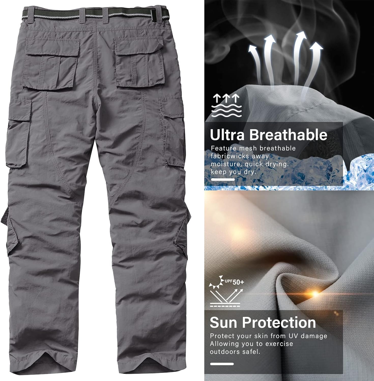 linlon Men's Outdoor Casual Quick Drying Lightweight Hiking Cargo Pants with 8 Pockets