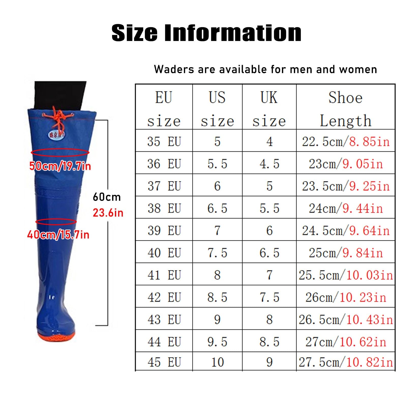 Hip Waders Waders Leggeri per Pesca e Caccia, Stivali da Pesca Alti Fino al Ginocchio 60 cm con Fondo Antiscivolo, Impermeabili mantengono Il Caldo