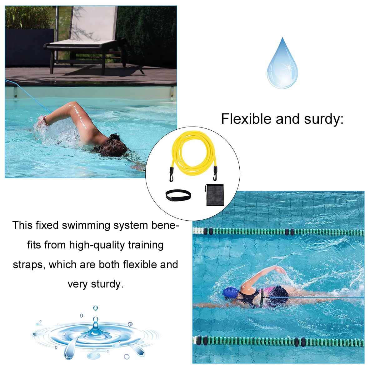Schwimmgurt Für Pool,3 Meter Schwimmtrainer Gürtel,Schwimmwiderstand Gürtel,Schwimmhilfe Gurtel,Schwimmgurt Schwimmtrainer,Schwimmgürtel Für Pool Erwachsene,Für Widerstandstraining,Schwimm,Gelb