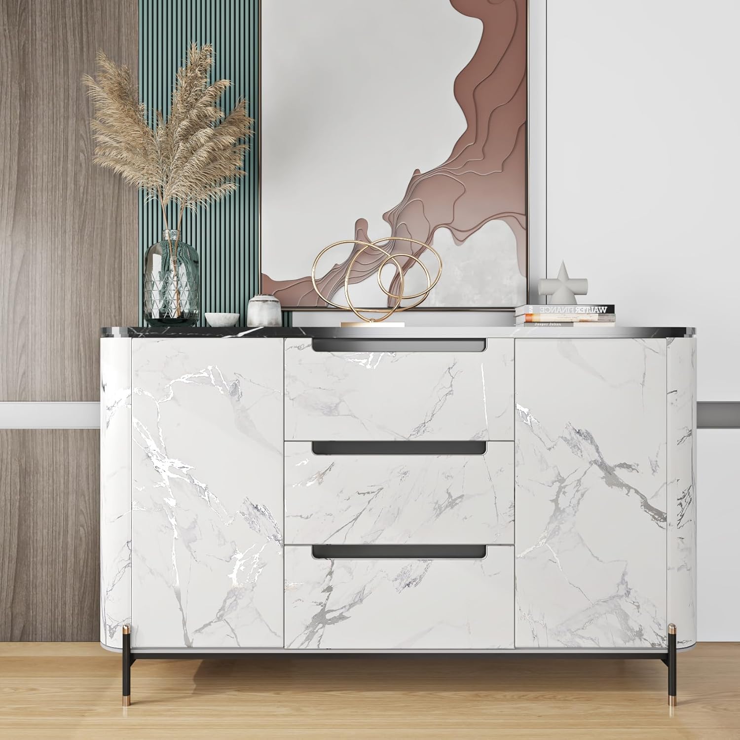 ReWallpaper 24inx16.5ft White Marble Peel and Stick Countertops Matte White Grey Marble Contact Paper Self Adhesive Wall Covering for Office Living Room Kitchen Hallway Bathroom Decorative Wall Panels