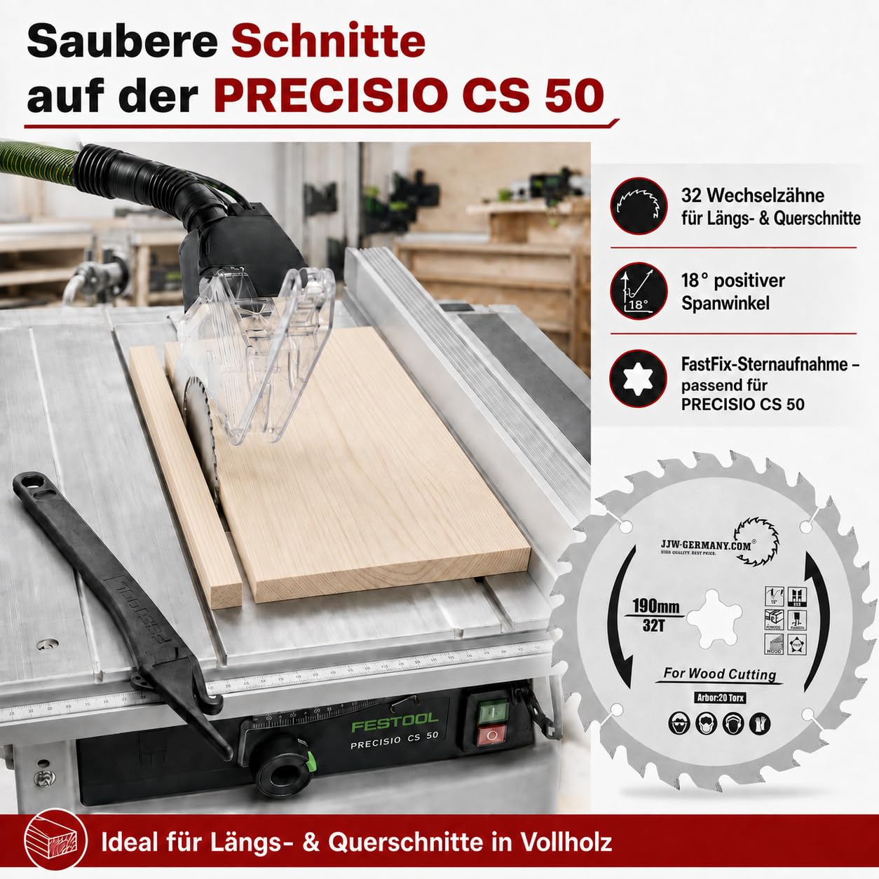 jjw-germany HM Sägeblatt 190 x 2,6 FastFix Sternaufnahme Z= 32 WZ