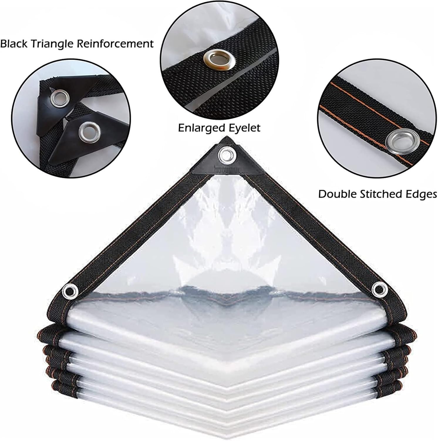 Thicken Transparent Waterproof Tarpaulin PE Clear Cover Tarp Taped Edge with Grommets for Outdoor Garden Patio Curtain Sunscreen, 69 Sizes(2x3.5m/6.56x11.48ft)