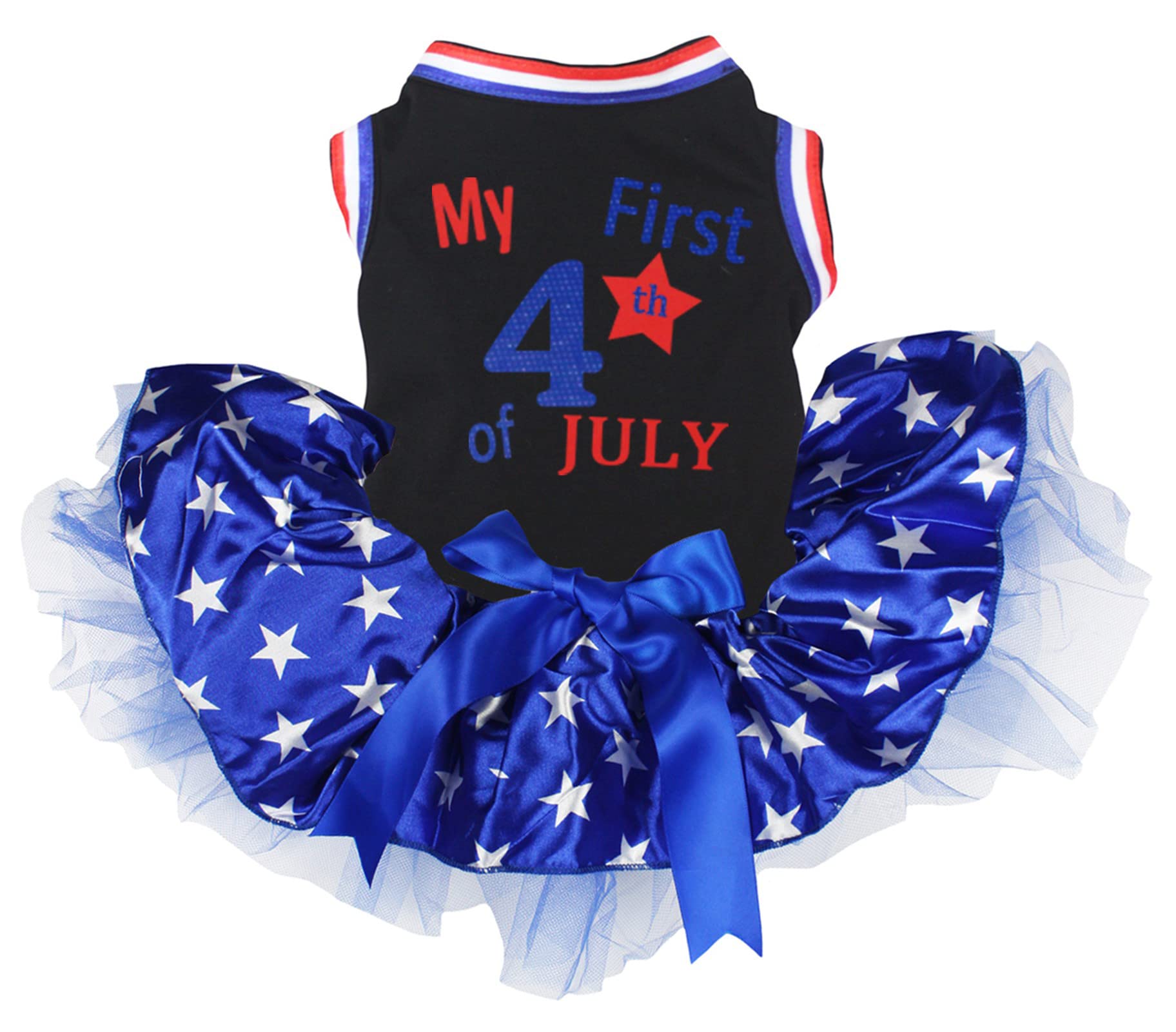 Petitebella My First 4th of July Puppy Dog Dress (Black/Blue Stars, Small)