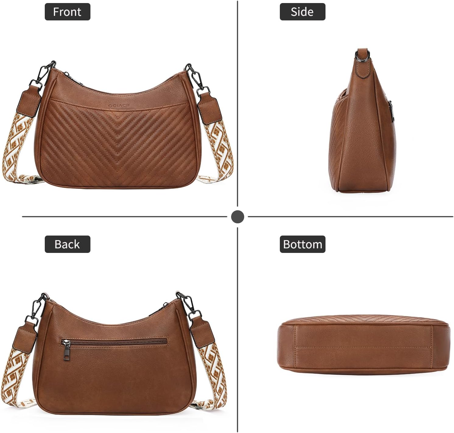 GOIACII Quilted Leather Purse Crossbody Bags for Women Medium Hobo Handbags with Wide Shoulder Strap - Image 7