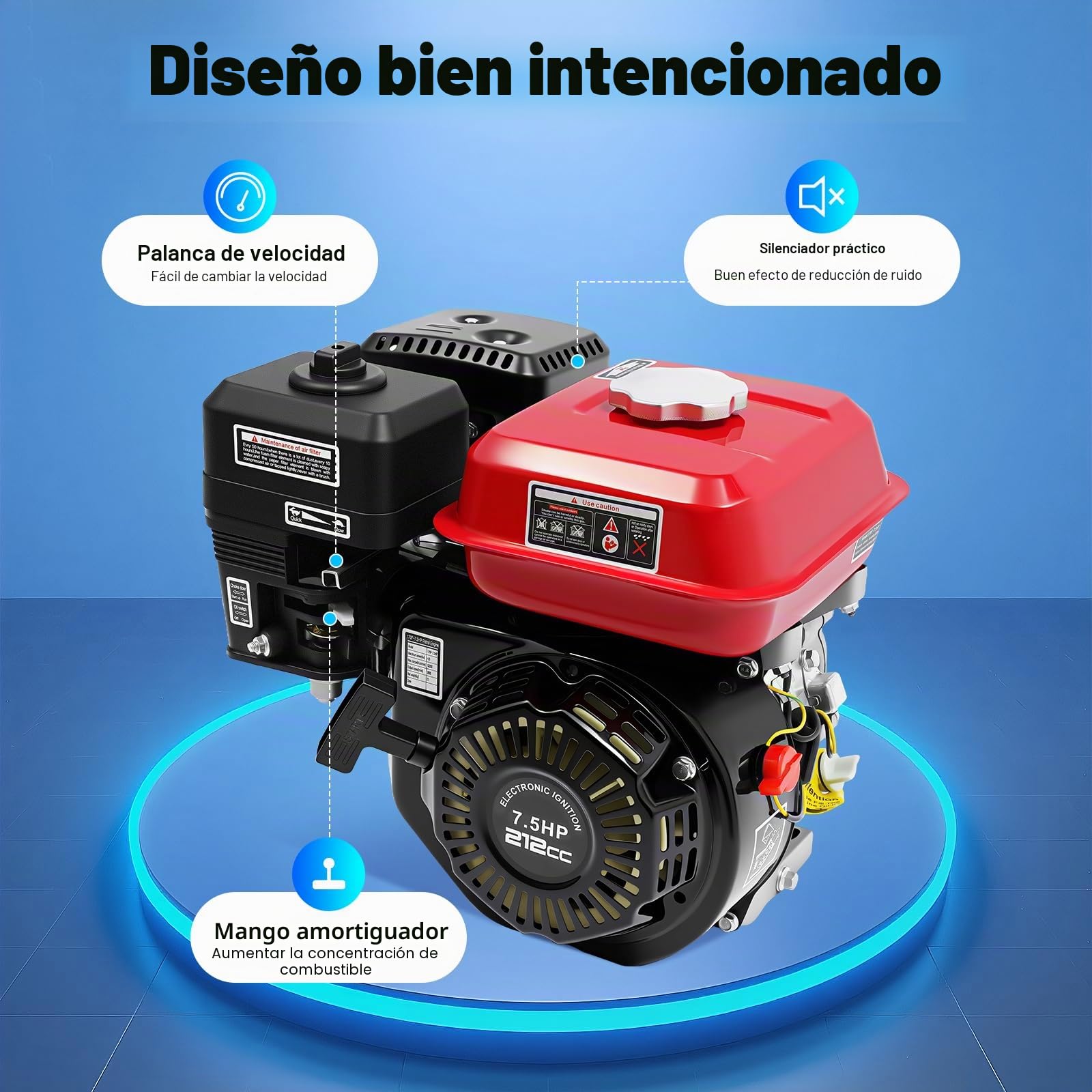 Motor de gasolina de 4 tiempos, alta potencia, ahorro de energía, motor de pie, motor de kart motor industrial de gasolina, con filtro de aire, alarma de aceite resistente y duradera