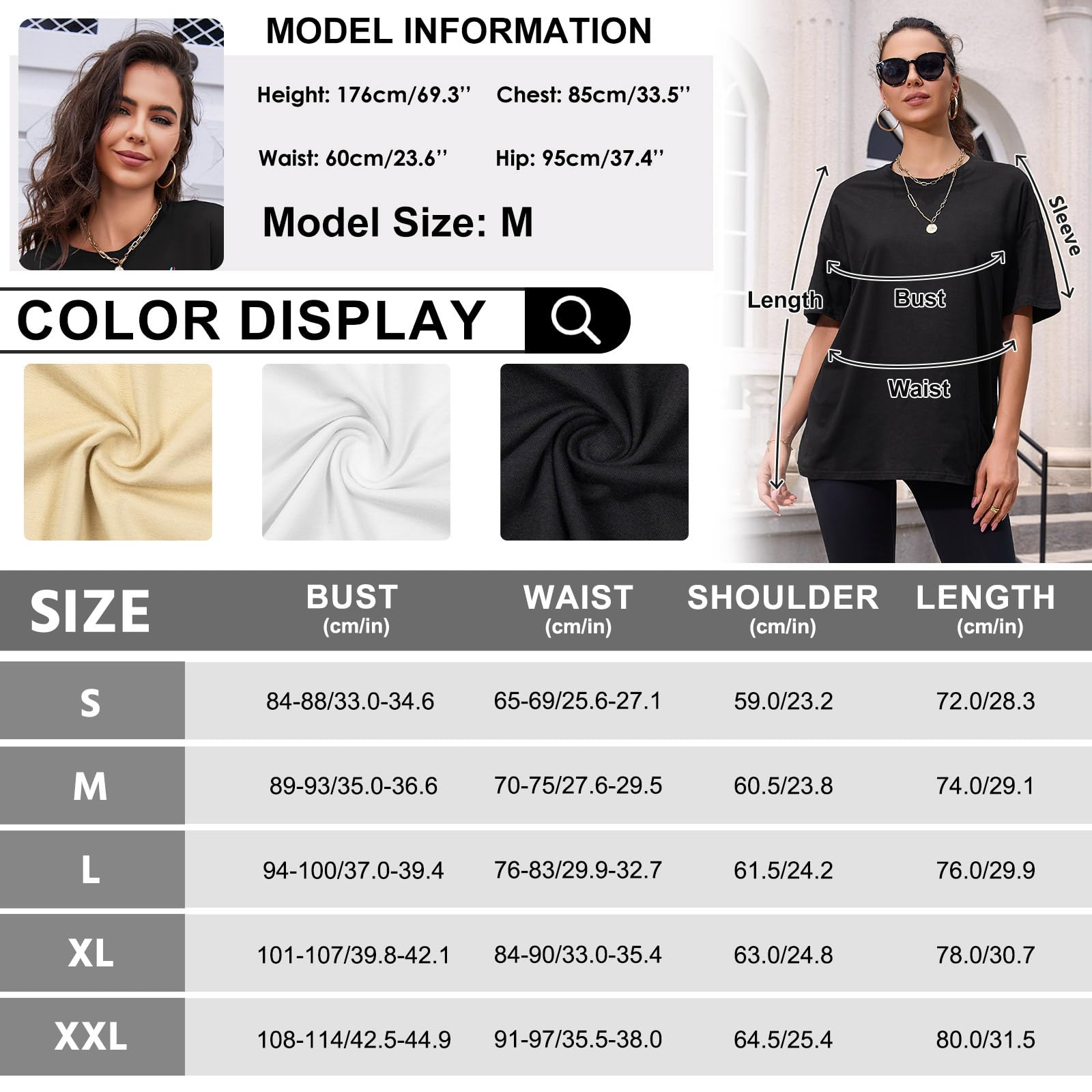 Koszulka damska, oversize, na lato, luźna, okrągły dekolt, krótki rękaw, luźna, na co dzień, szerokie ramiona, basic, bawełna, bluzka, t-shirt, duży rozmiar