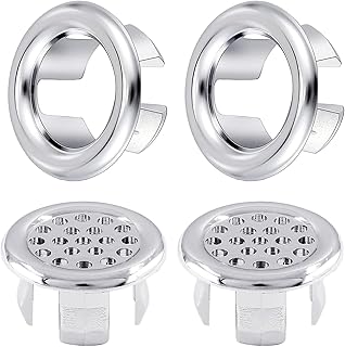 4Pcs Sink Overflow Ring, Bath overflow cover Kitchen Bathroom Basin Trim Sink Hole Overflow Drain Cap Cover Insert in Hole Spares (Round Hollow & Mesh)