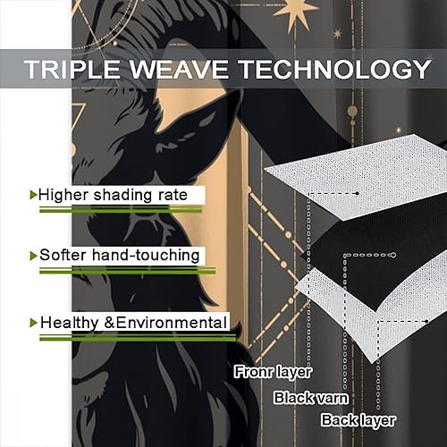 Vista 27 de Cortinas de cabeza de cabra, misteriosa cabeza de cabra malvada, calavera negra, bolsillo para barra, cortinas opacas para ventana, juego de 2