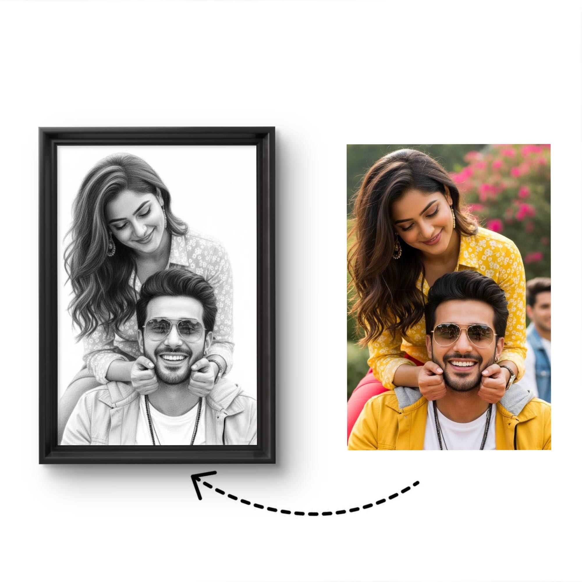 Personalized Digital Handmade Drawing, Framed Wall Art