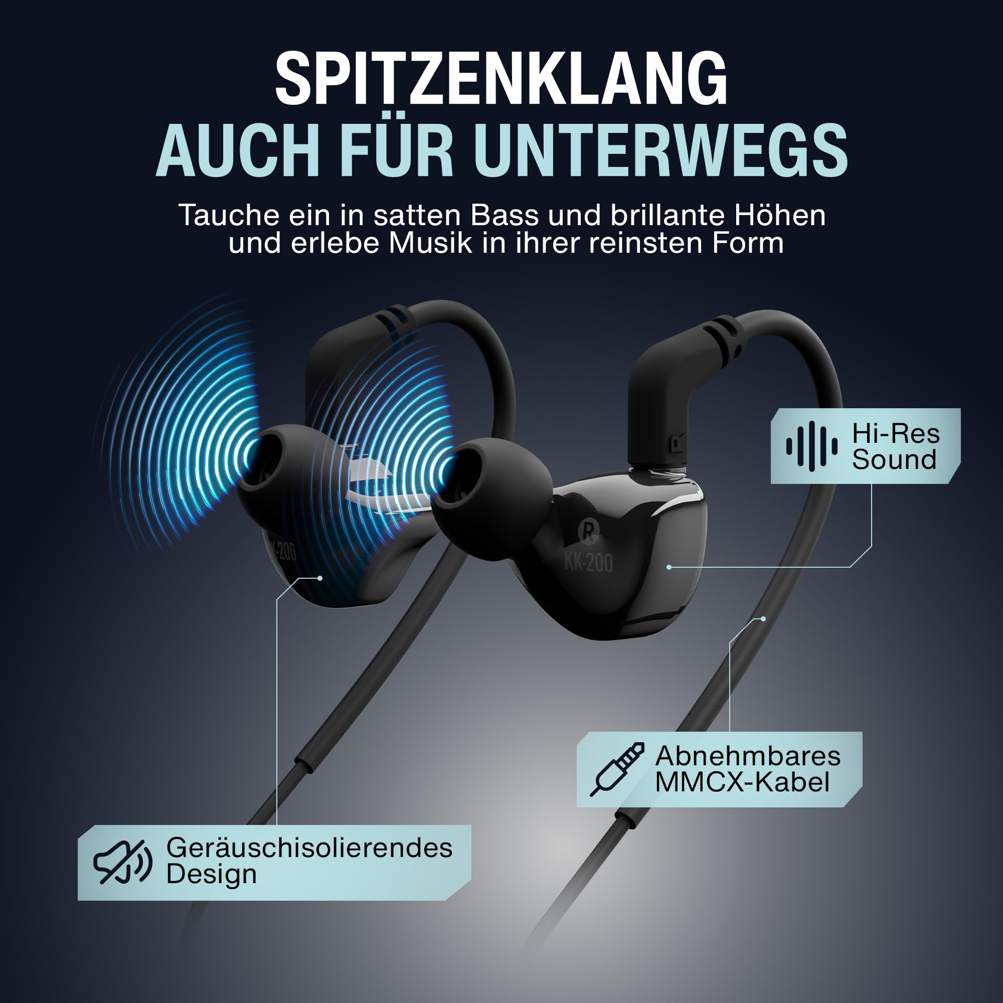 audio pirates - Jimmy KK-200 - słuchawki douszne, wtyczka jack, etui, dźwięk Hi-Fi, kabel 3 m, adapter 6,3 mm, 3 rozmiary zatyczek do uszu – słuchawki Hi-Fi, słuchawki PC, słuchawki sportowe, wtyczka