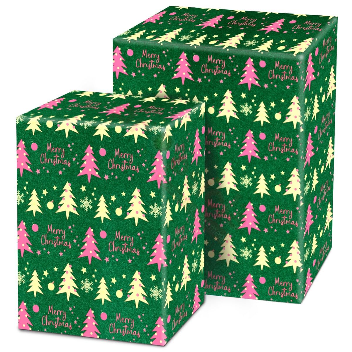 Propsicle Christmas Gift Wrapping Paper Green Foil Sheets with (Red and Golden) Tree & Merry Christmas Text Print Design - Pack of 5