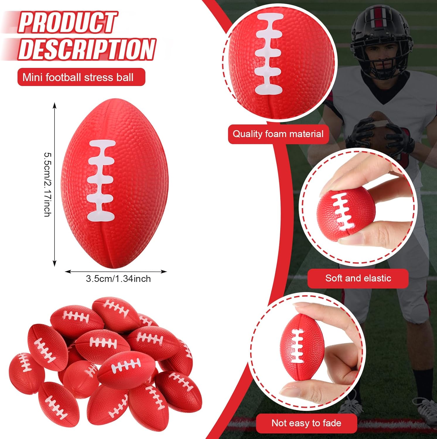 16 Pcs Mini Foam Football Stress Ball Bulk 2.17" Small Sport Toy Ball for Kids Back to School Goodie Bag Valentines Day Gift Game Day Homecoming Carnival Birthday Reward Filler(Red) - Image 4
