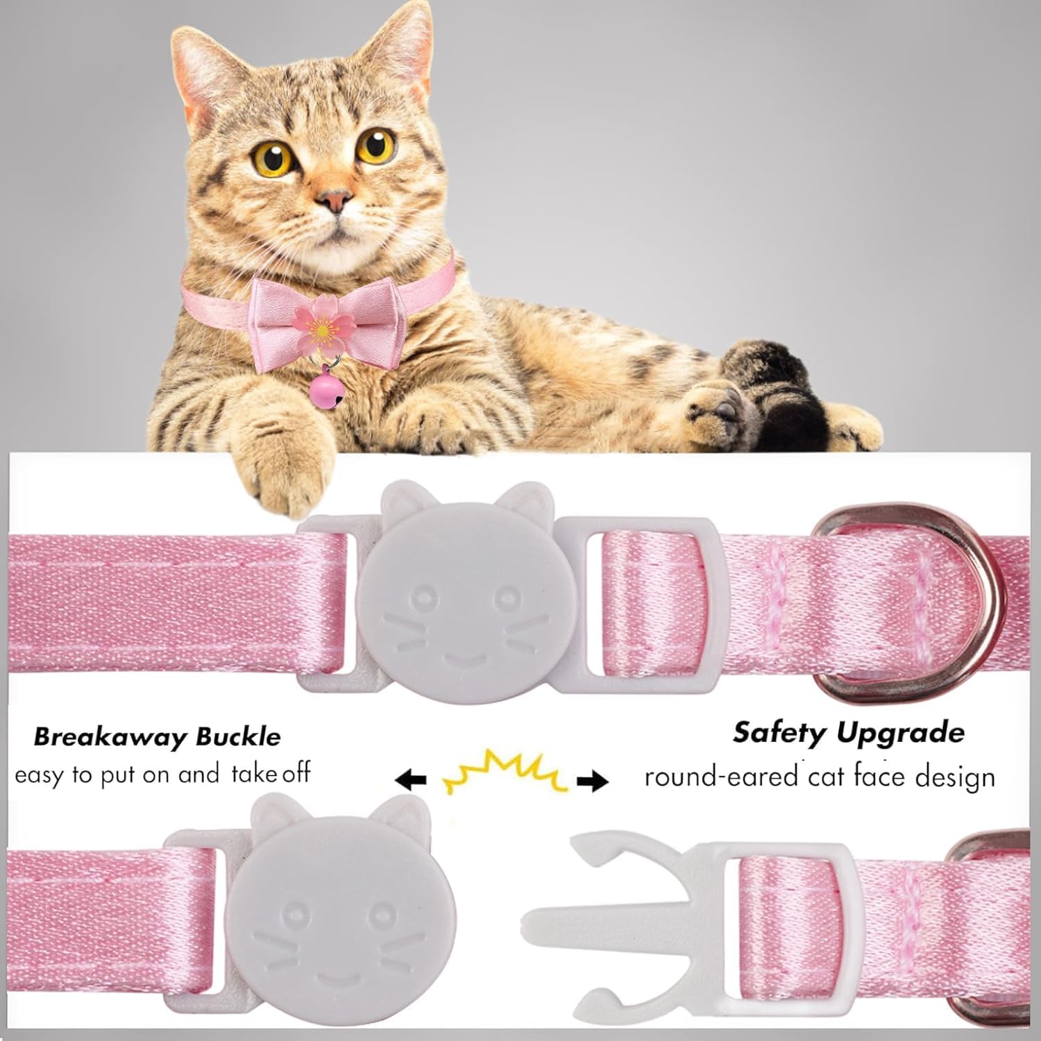Cute Kitten Collars for Girl Cat Collar Breakaway Pink Bow Cat Collar Girl Cat Accessories Bowtie Kitty Collar with Flower (Color B) - Image 4