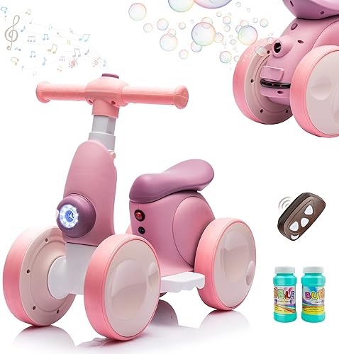 Miniatura 8 de JoyRydz Bicicleta eléctrica de equilibrio para bebés de 6 V con máquina de burbujas, bicicleta de equilibrio 4 en 1 con control remoto para niños de