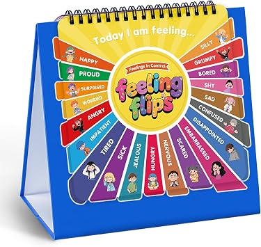 Feelings FlipBook, Feelings Chart for Kids, Emotions Wheel with 20 Moods Coping Strategies, Emotional Regulation Tools for Home Classroom Therapy & Calm Down Corner, ADHD Autism Tools Must-Have