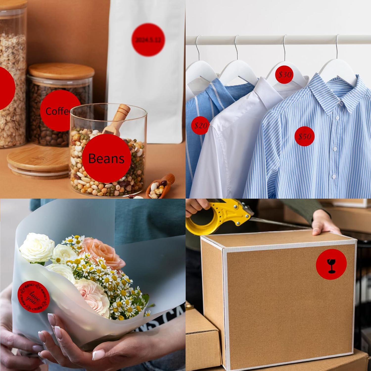 2 Inch Red Round Thermal Labels, Self-Adhesive Direct Printer Stickers for DIY Logo Design, Name Tag (500/Roll) - Image 7