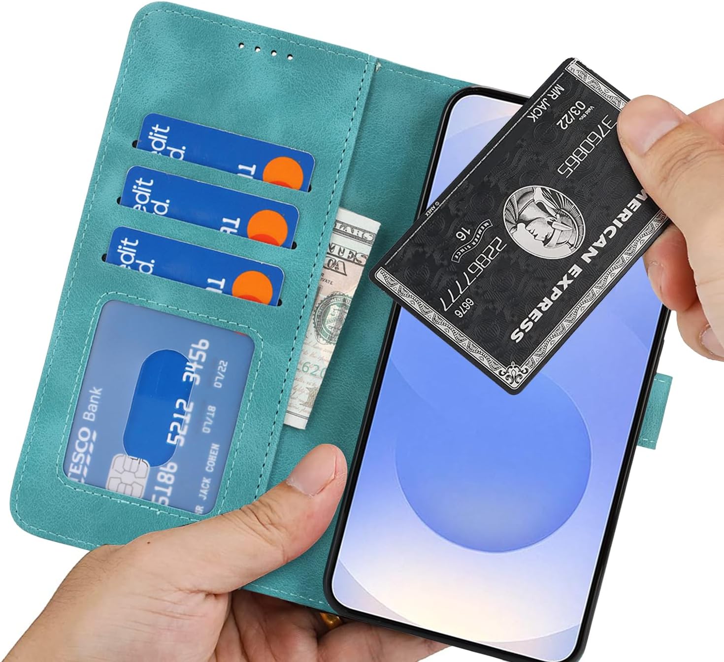 for Samsung Galaxy S25 Case Wallet with Card Holder,Galaxy S25 Wallet Case for Men Women,PU Leather Magnetic Buckle Stand Flip Phone Case Cover-Light Green - Image 2