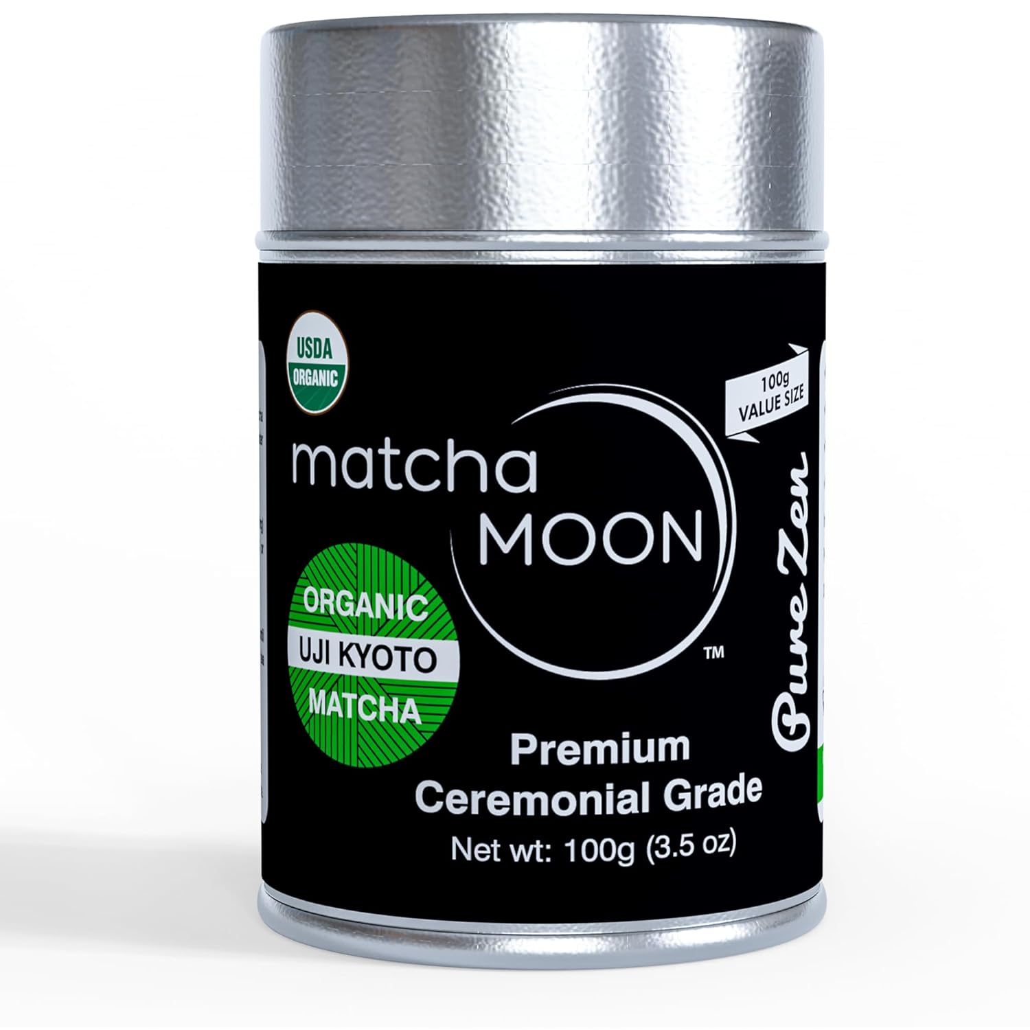 Matcha Moon Pure Zen Ceremonial Grade Matcha Powder | Premium USDA Organic Traditional Japanese Green Tea | First Harvest Uji Kyoto Sourced Tea Powder | 100g Tin