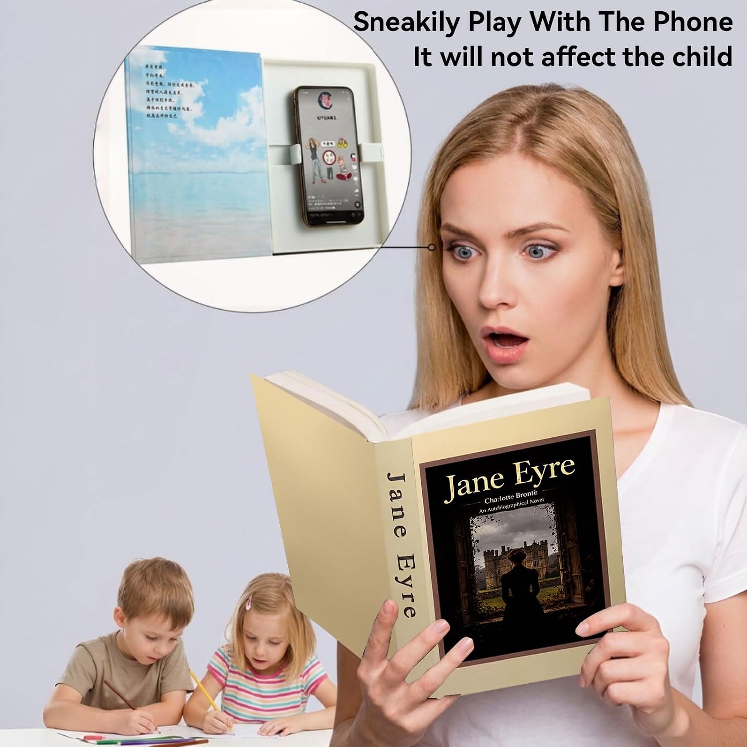Fake Book to Hide Cell Phone From Baby Kids, Pretend Reading | Flexible Fit for All Models, Soft Material Inside the Clip, Magnetic Closure
