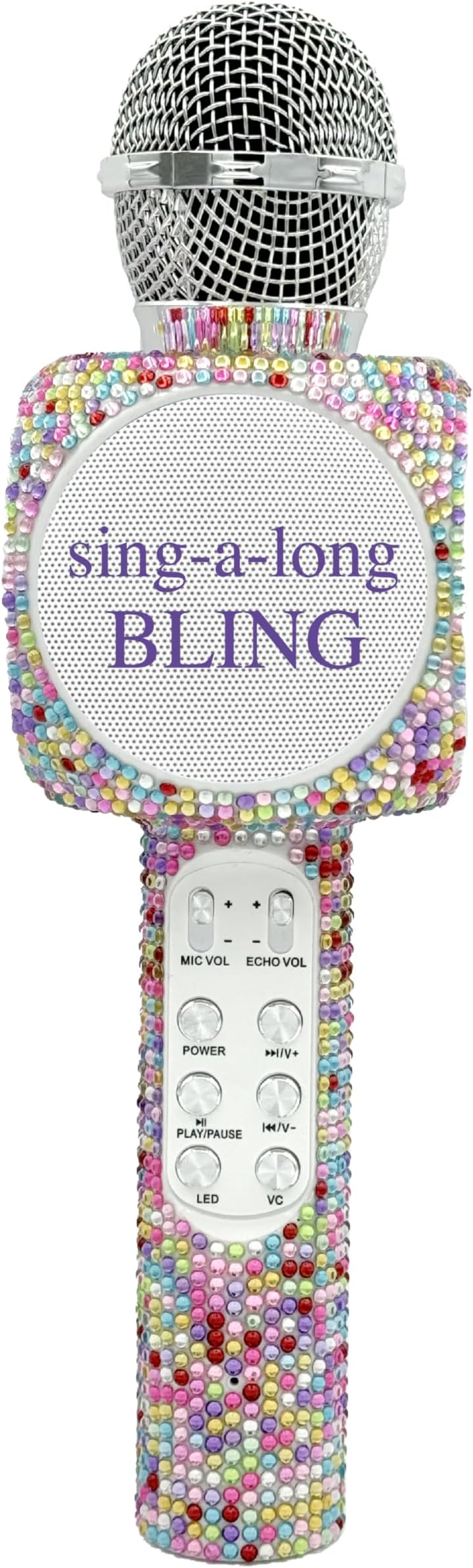 Sing-Along Bling Bluetooth Karaoke Microphone and Bluetooth Stereo Speaker All-in-One (Confetti Bling)