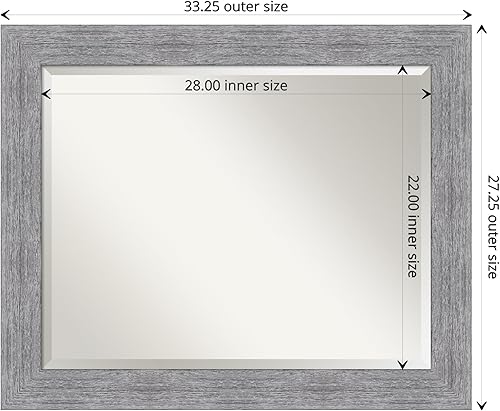 Miniatura 4 de Amanti Art Espejo de baño, espejo de pared gris rústico para usar como espejo de tocador de baño sobre el fregadero (27.25 x 33.25 pulgadas), espejo