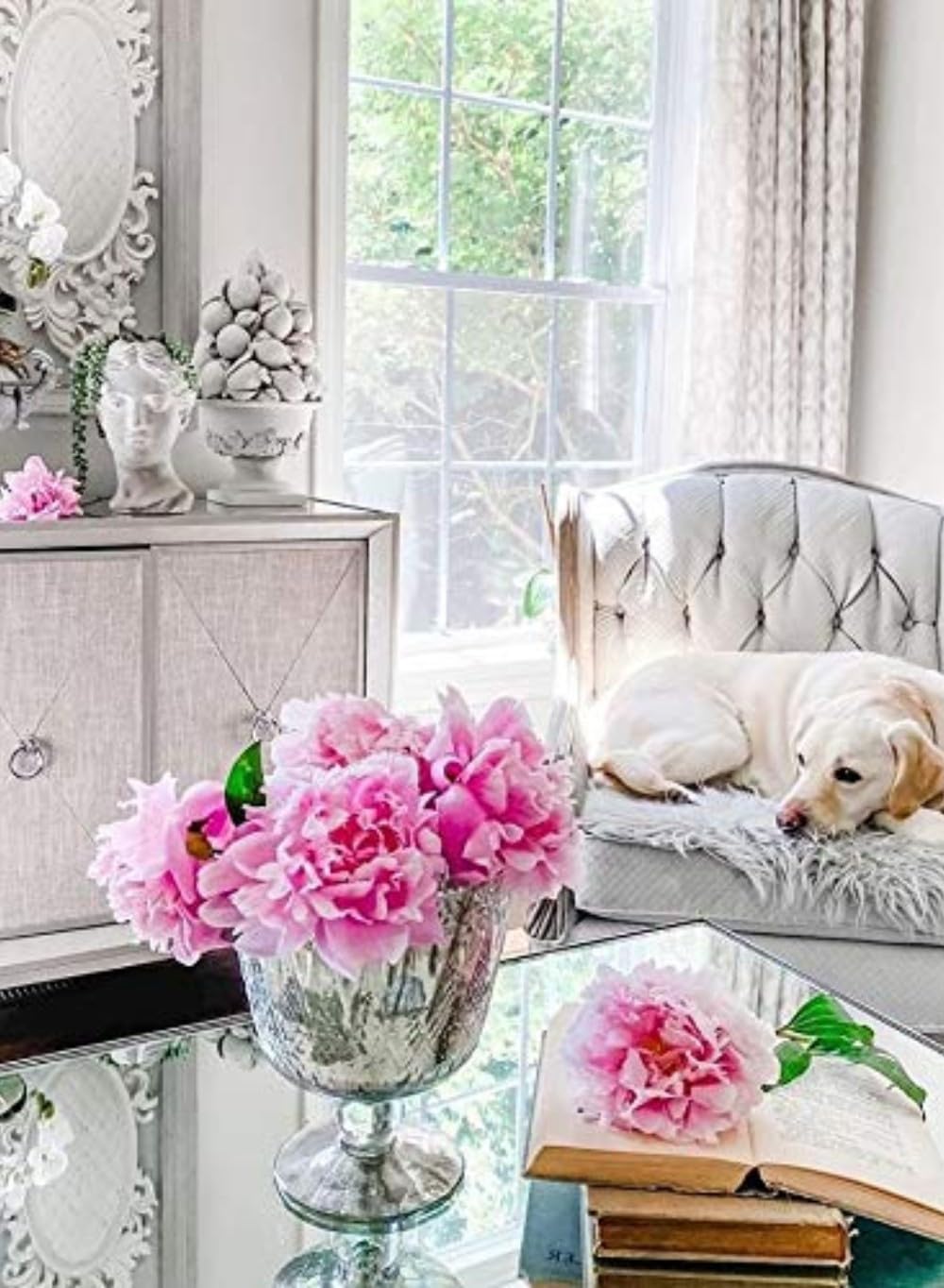 Serene Spaces Living 7" Antique Silver Glass Coupe Vase – Handmade, Vintage –Inspired Silver Vase Adds Elegance to Any Space, Use for Home Décor, Event Centerpieces and Much More, (Pack of 1)