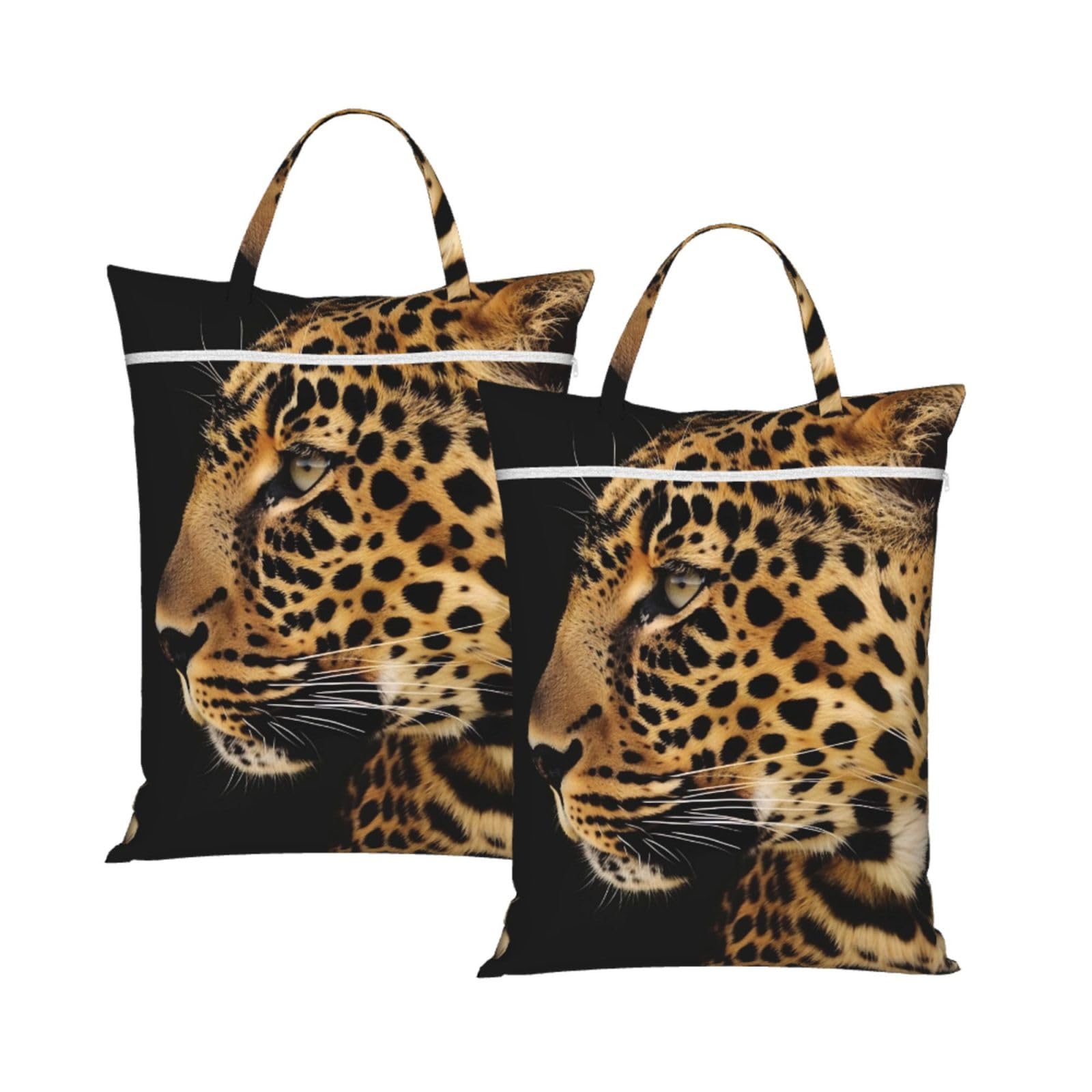 Large Travel Laundry Bags,Leopard Animal print Print with Handle Foldable Laundry Bag for Holidays Gym Swimming and Family Trips, 2Pcs