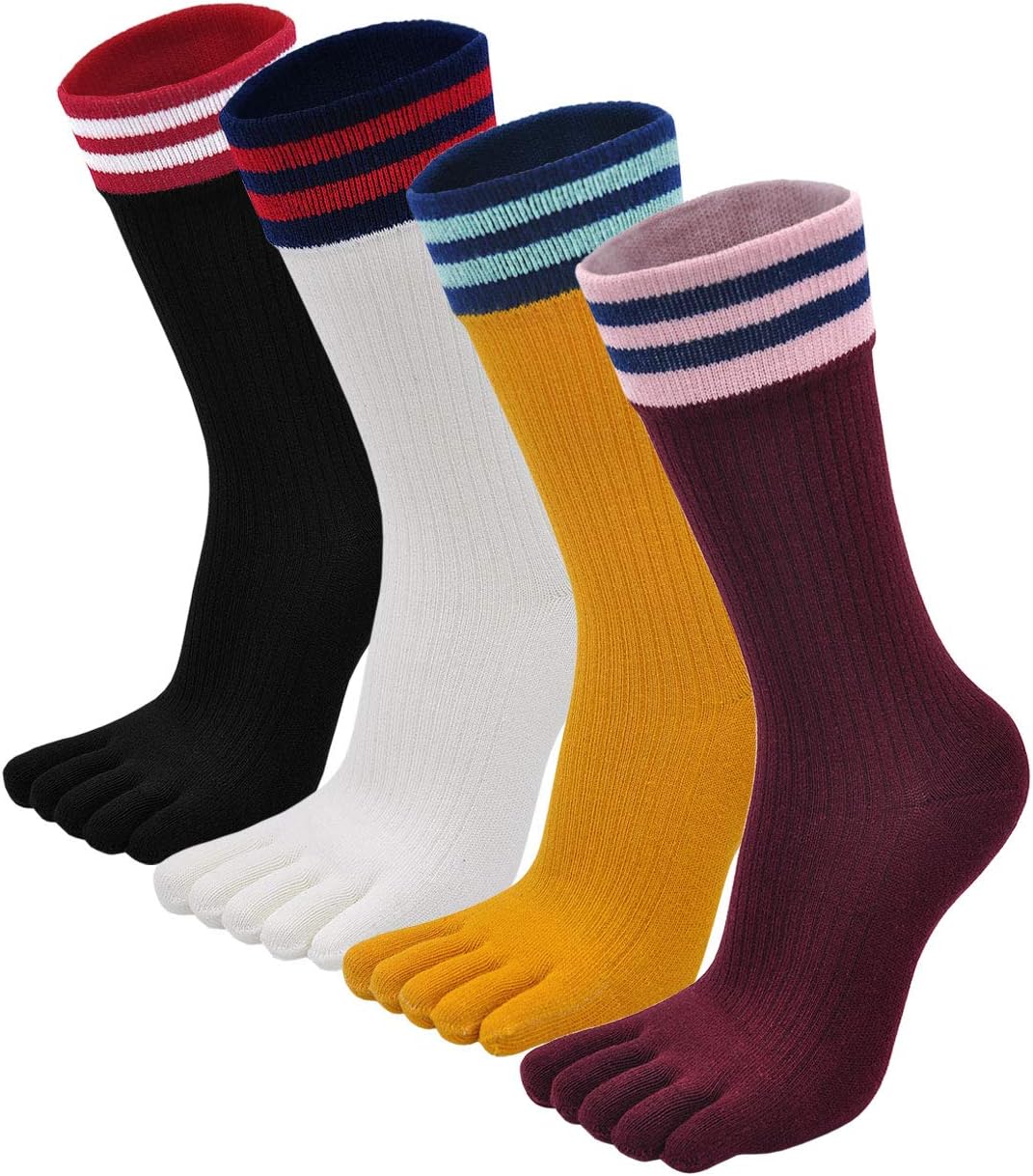 Womens Toe Socks Ladies Five Finger Running Socks Mini Crew Sport Cotton Socks 4/5 Pairs
