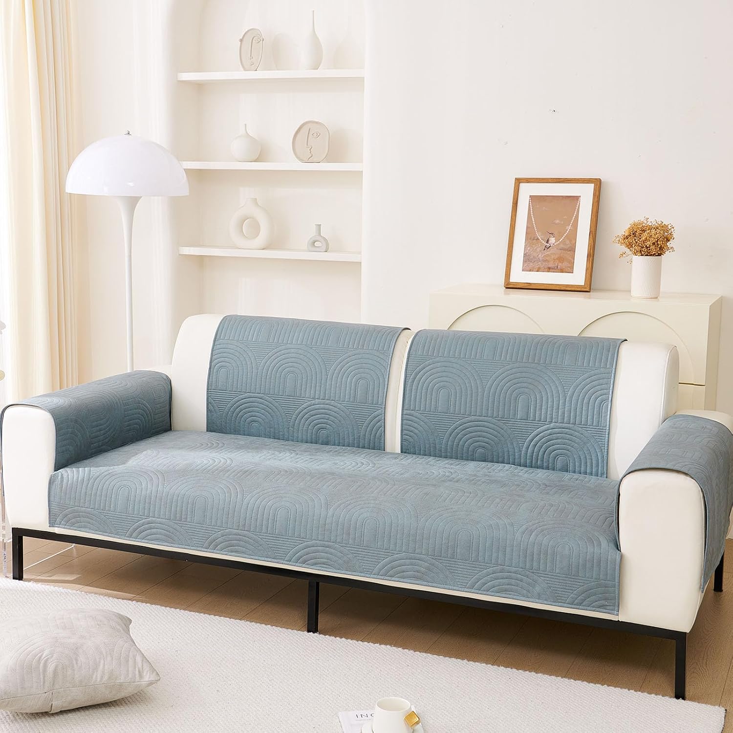 Waterproof Couch Cover Luxury Geometric Pattern Sofa Slipcover Leakproof Non-Slip Furniture Protector Sofa Covers for Kids, Pets, Dog and Cat (Blue,28"x28")