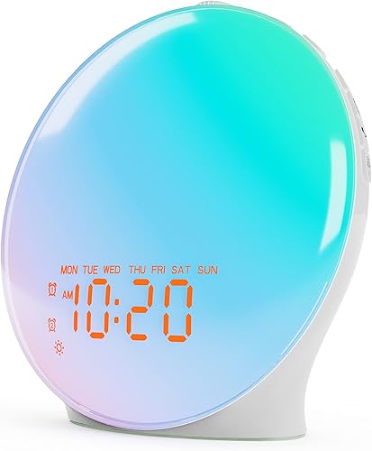 Reloj despertador con luz de amanecer para niños, personas que duermen pesado, dormitorio, pantalla completa mejorada con simulación de amanecer,