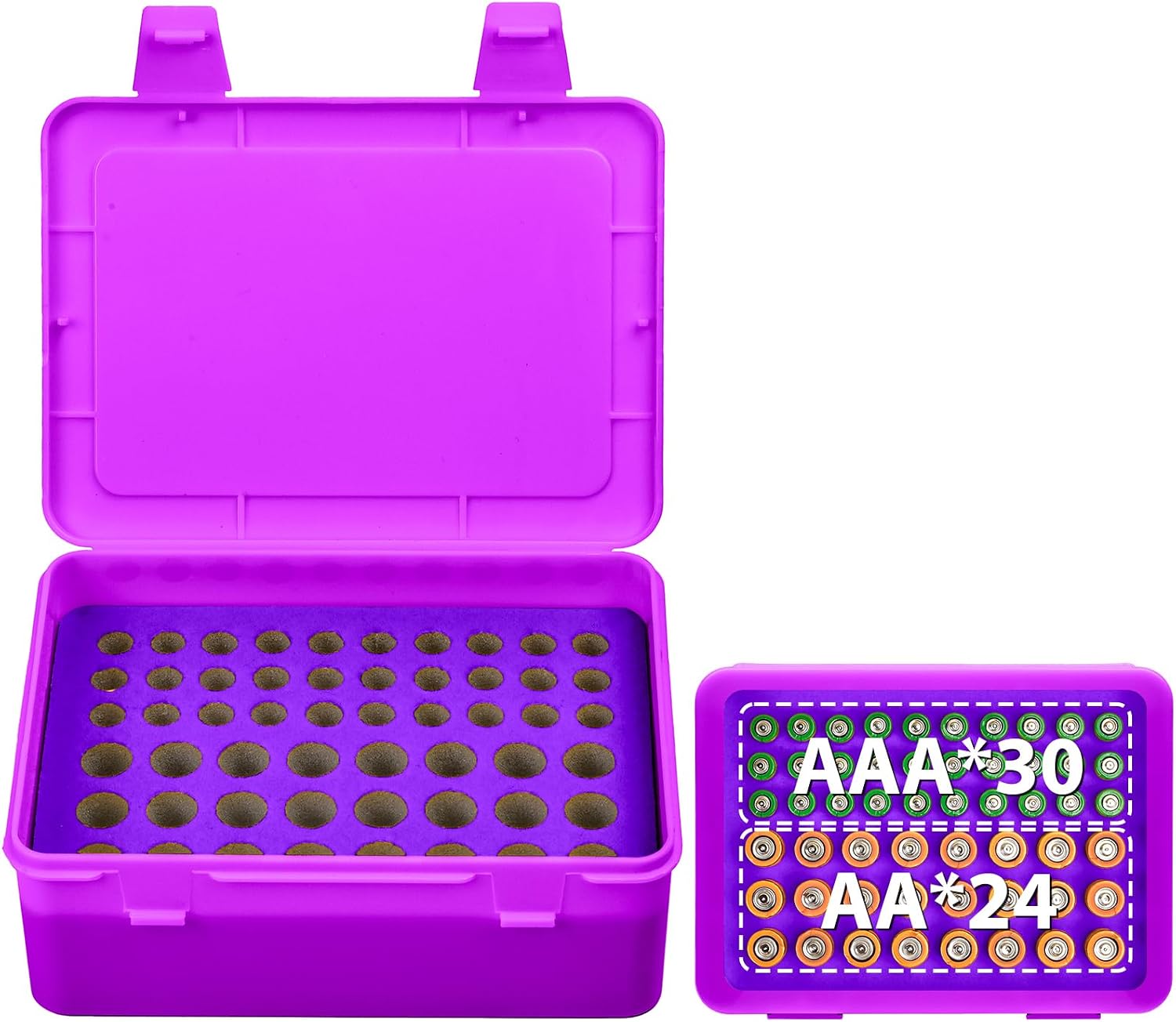 Battery Organizer Storage Box, Garage Case Holder for 24* AA, 30* AAA Batteries (Bag Not Include Batteries Pack) (purple) image 4