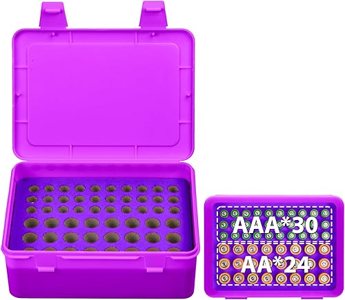 Miniatura 4 de Caja de almacenamiento organizadora de baterías, soporte para 24* AA, 30 pilas AAA (bolsa no incluye baterías) (morado)
