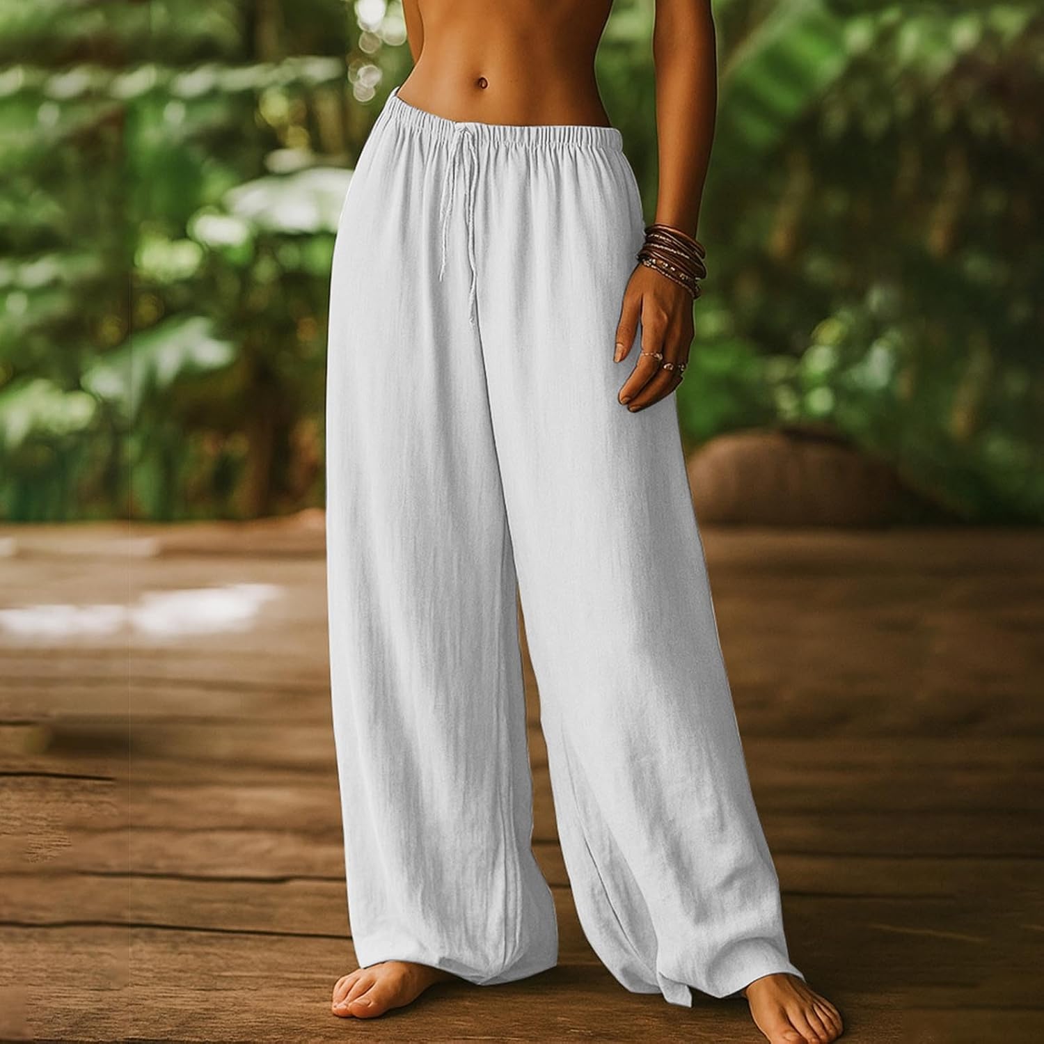 Womens Pants Summer Solid Color High Waisted Pants Drawstring Wide Leg Casual Pant Straight Leg Soft Comfy Pant