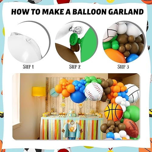 Miniatura 7 de Kit de guirnalda de arco de globos deportivos, 115 piezas para fiestas deportivas, béisbol, fútbol, fútbol, fútbol, helio, globos de látex azul,
