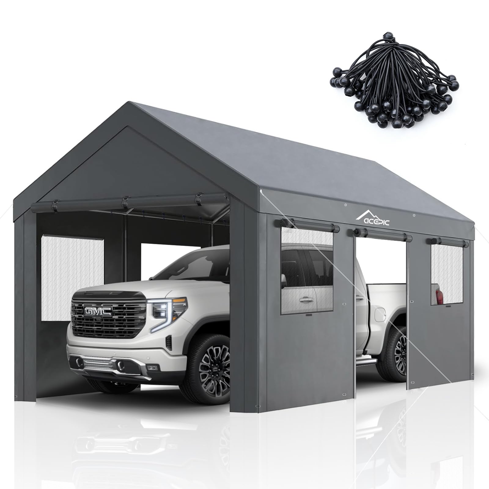 Carport 10x20ft Heavy Duty Carport Features Roll-up Windows & Doors, Portable Garage with UV Resistant Waterproof All-Season Tarp for Car, Truck, Boat