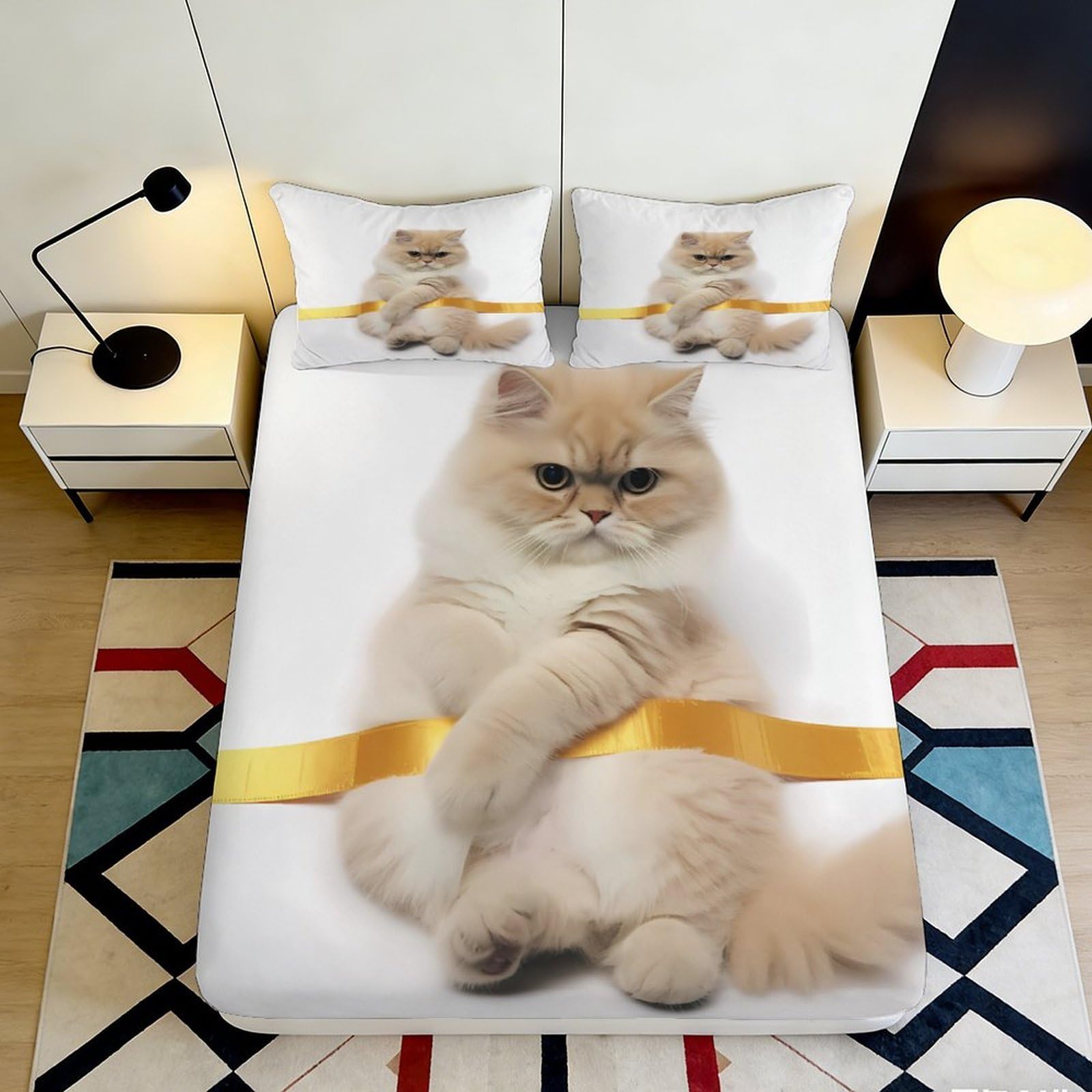 Dhbaneiok Style-8 3D Printed Fluffy Cat Fitted Sheet Microfiber Soft Non-Slip Cute Kitten Bed Cover Bedroom Dorm Mattress Protection Decor 90X200x25cm